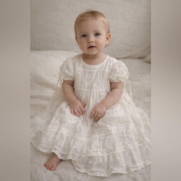Vintage Ance K Baby Christening Dress White Cotton Lace Heirloom 6–12M Luxury